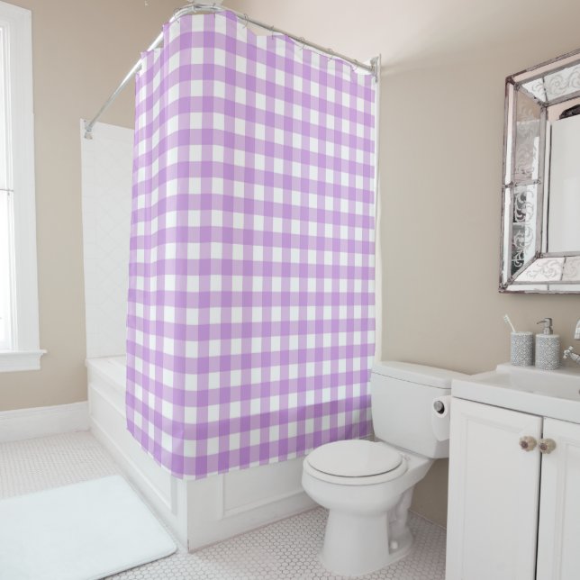 Cortina De Ducha Clásico Gingham Check Plaid Pattern Lilac (In situ)