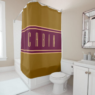 Cortina De Ducha Clásico Golden Brown Burgundy Stripes Cabina Texto