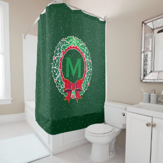 Cortina De Ducha Clásico Monograma Minimalista con Corona en VERDE