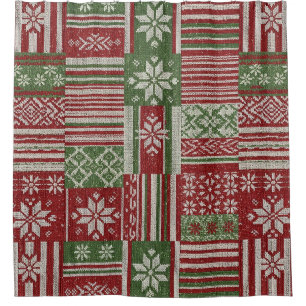 Cortina De Ducha Clásico Patchwork de Punto de Navidad - Rojo, Verd