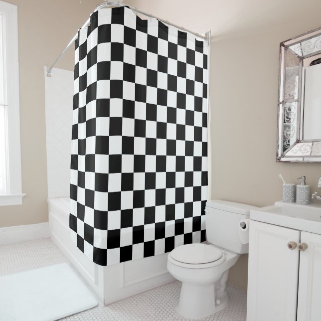 Cortina De Ducha Classic black checkerboard (In situ)
