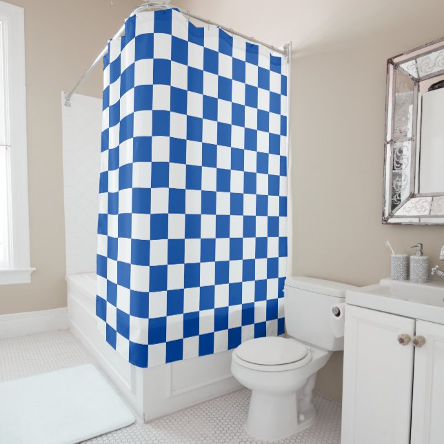 Cortina De Ducha Classic cobalt blue checkerboard (In situ)