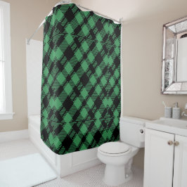 Cortina De Ducha Classic Holiday Green Checkered Pattern 