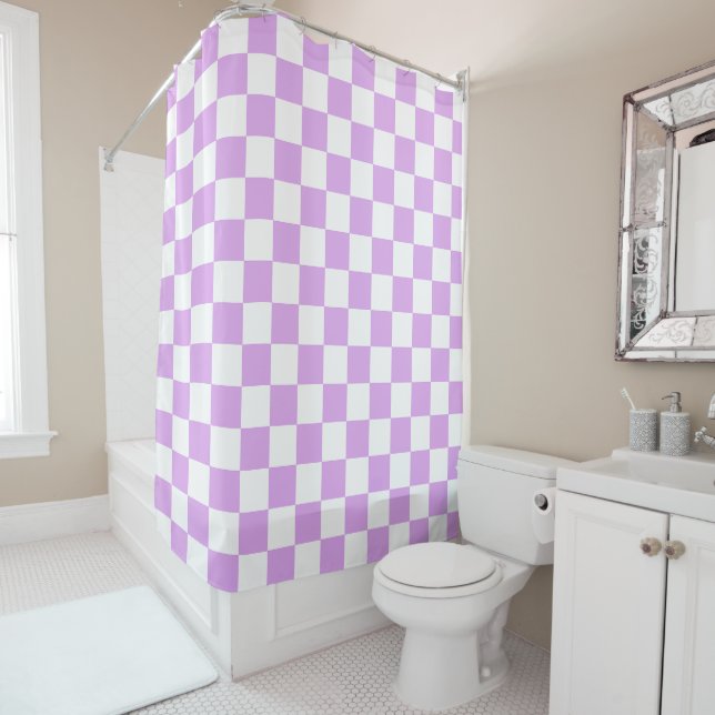 Cortina De Ducha Classic light lavender checkerboard  (In situ)