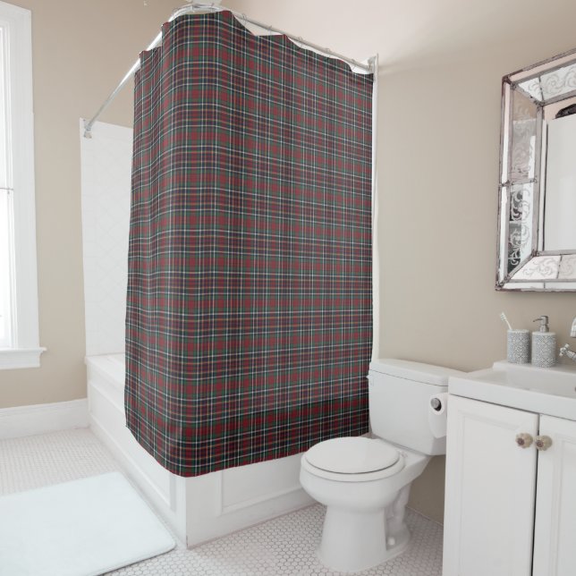 Cortina De Ducha Classic Red Dark Blue Green Plaid Pattern (In situ)