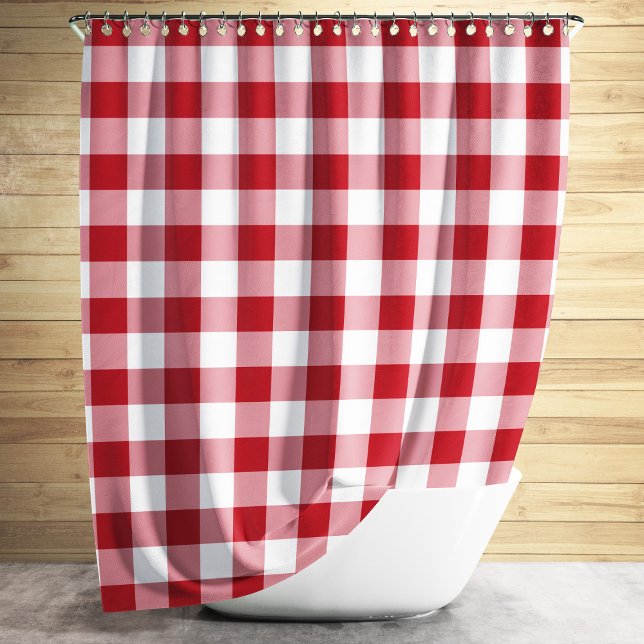 Cortina De Ducha Classic Red Gingham Plaid (Red And White Checkered Gingham Pattern Design Shower Curtain)