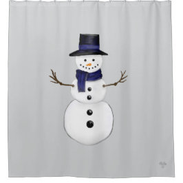 Cortina De Ducha Classic Snowman with Dark Blue Scarf on Gray