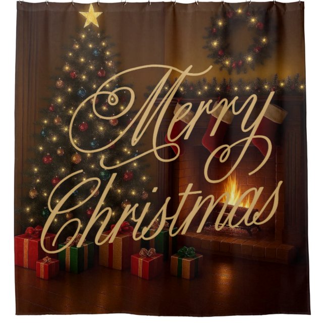 Cortina De Ducha Classic, traditional Merry Christmas  (Anverso)