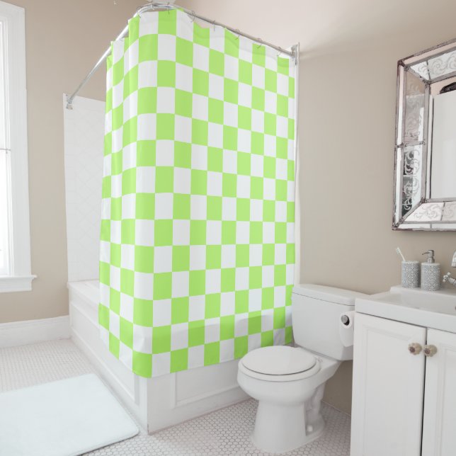 Cortina De Ducha Classic visual lime checkerboard  (In situ)