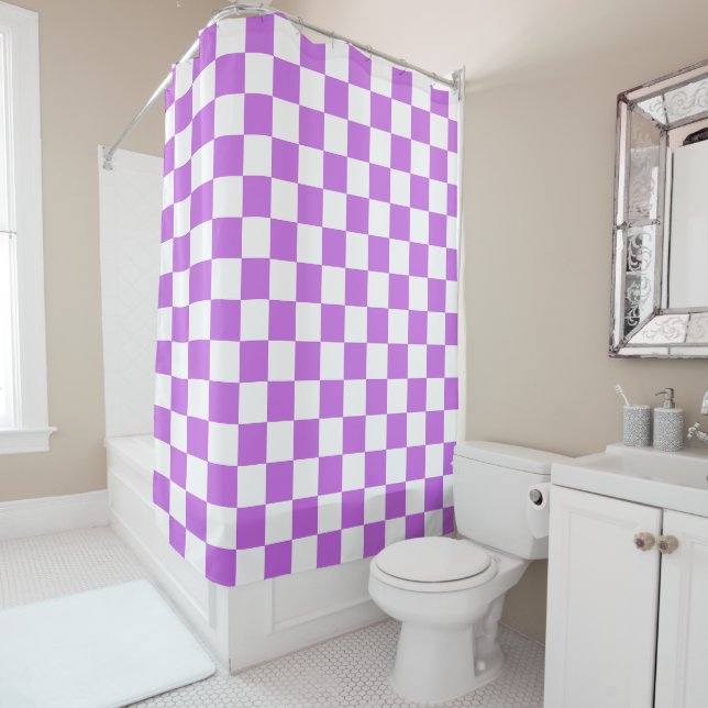 Cortina De Ducha Classic visual magenta checkerboard  (In situ)