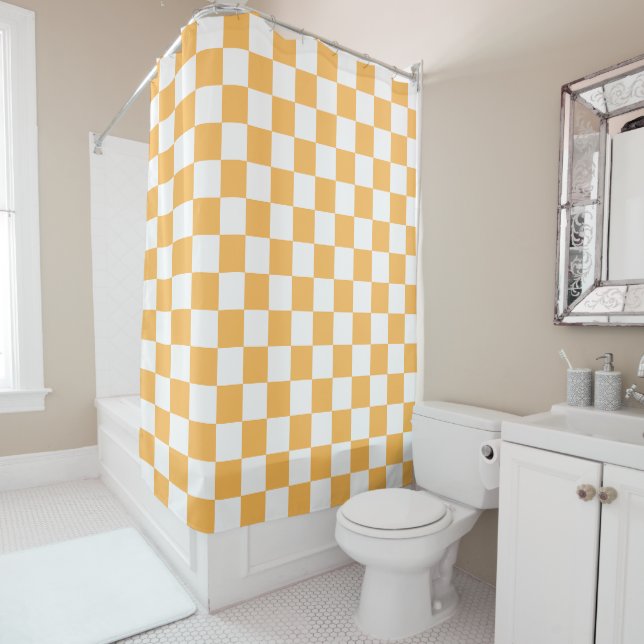 Cortina De Ducha Classic visual peach checkerboard  (In situ)