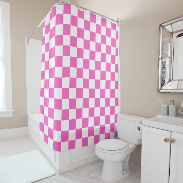 Cortina De Ducha Classic visual pink checkerboard  (In situ)