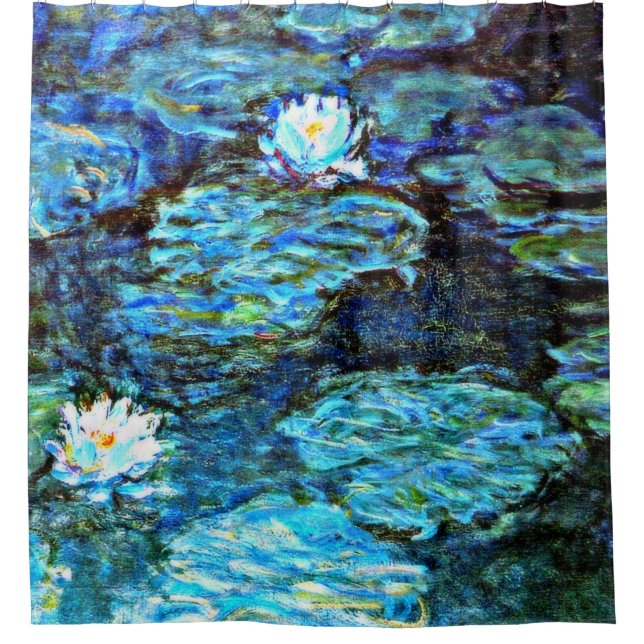 Cortina De Ducha Claude Monet - Lilies de agua, azul - (Anverso)