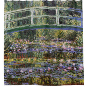 Cortina De Ducha Claude Monet, nenúfares, puente japonés, jardín,