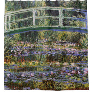 Cortina De Ducha Claude Monet, nenúfares, puente japonés, jardín,