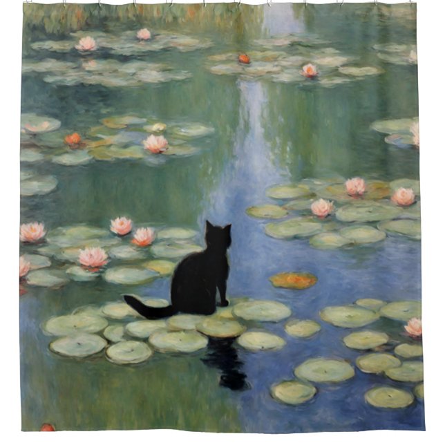 Cortina De Ducha Claw Monet Water Lilies Cat Pond (Anverso)