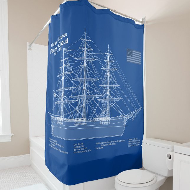 Cortina De Ducha Clipper Ship Flying Cloud - Blueprint ABD (Clipper Ship Flying Cloud - Blueprint ABD. Shower Curtain)