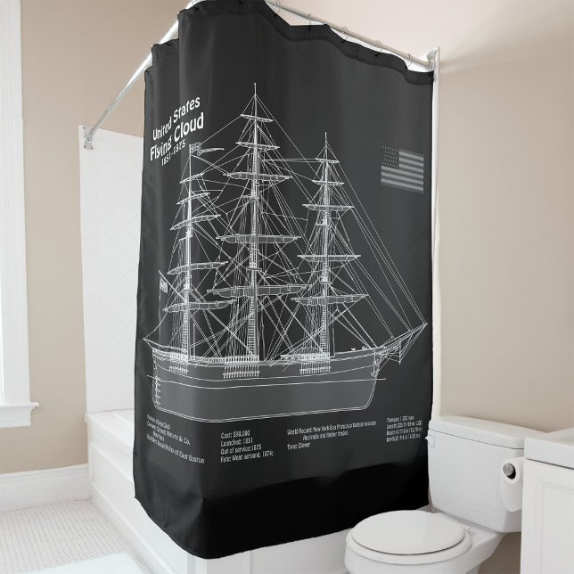Cortina De Ducha Clipper Ship Flying Cloud - Blueprint PD (Clipper Ship Flying Cloud - Blueprint PD. Shower Curtain)