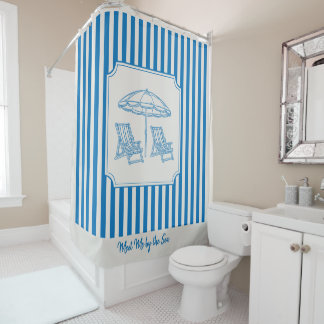 Cortina De Ducha Coastal Beach Vibes Blue Stripes Shower Curtain
