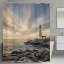 Cortina De Ducha Coastal Serenity Lighthouse Shower Curtain