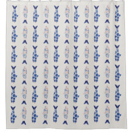 Cortina De Ducha Coastal Style Blue Fish Pattern Shower Curtain