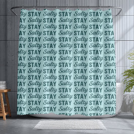 Cortina De Ducha Coastal Teal Blue Stay Salty Graphic Beach Decor 