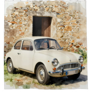 Cortina De Ducha Coche Antiguo junto a Edificio de Piedra