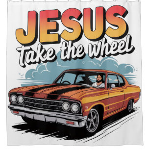 Cortina De Ducha Coche Musculoso Antiguo 'Jesús Toma el Volante'
