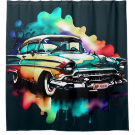 Cortina De Ducha Coche vintage de pintura de color de agua