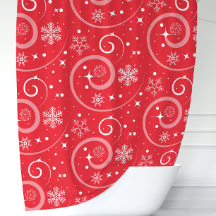Cortina De Ducha Cochos de Navidad rojos y remolinos