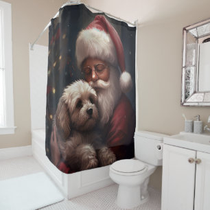 Cortina De Ducha Cockapoo con Santa Claus Navidades Festivas