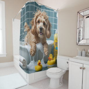 Cortina De Ducha Cockapoo Desordenado Dormilón Lindo Divertido