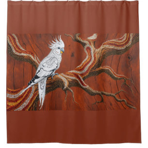 Cortina De Ducha Cockatiel de temática aborigen australiana