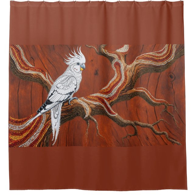 Cortina De Ducha Cockatiel de temática aborigen australiana (Anverso)