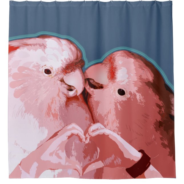 Cortina De Ducha Cockatoo Kisses Pink & Blue Happy Parrot Pareja (Anverso)