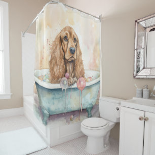 Cortina De Ducha Cocker Spaniel Inglés en Bañera Acuarela Perro
