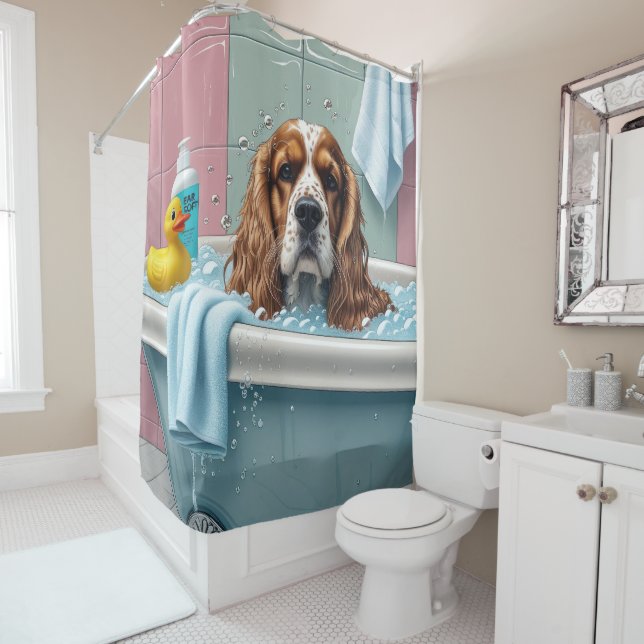 Cortina De Ducha Cocker Spaniel Sloppy Sleepy Cute Funny (In situ)