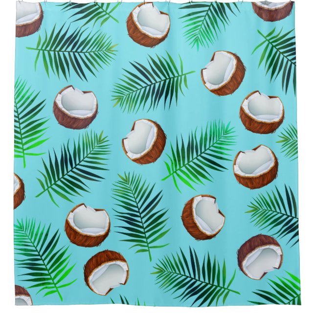 Cortina De Ducha Cocos tropicales y hojas de palma (Anverso)