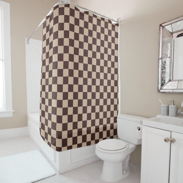 Cortina De Ducha Coffee Brown Checkerboard (In situ)