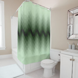 Cortina De Ducha Cojín decorativo verde oscuro y mint zigzag.