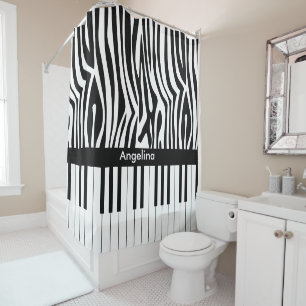 Cortina De Ducha Colección blanco y negro del estampado de zebra y