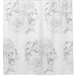 Cortina De Ducha Colección de baños florales en blanco y negro