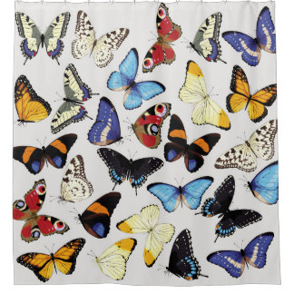 Cortina De Ducha Colección de mariposas vintage realista.