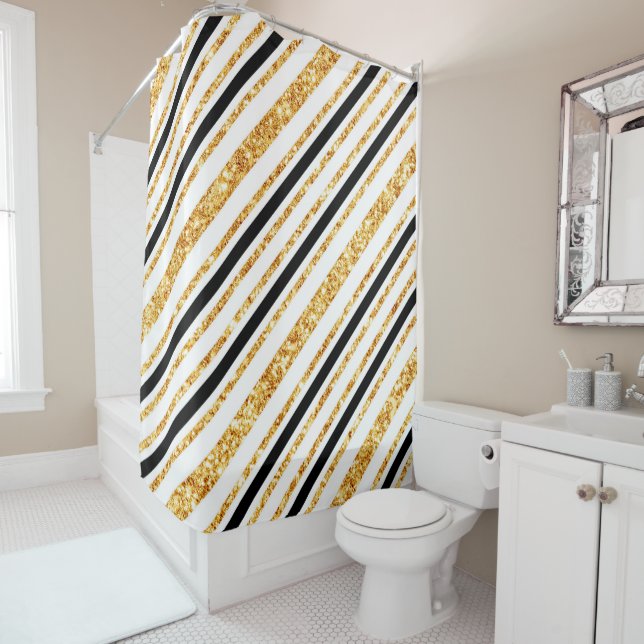 Cortina De Ducha Colección popular Stripes Gold Purpurina Black Boh (In situ)