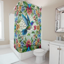 Cortina De Ducha Colibrí elegante con efecto de vidrio manchado