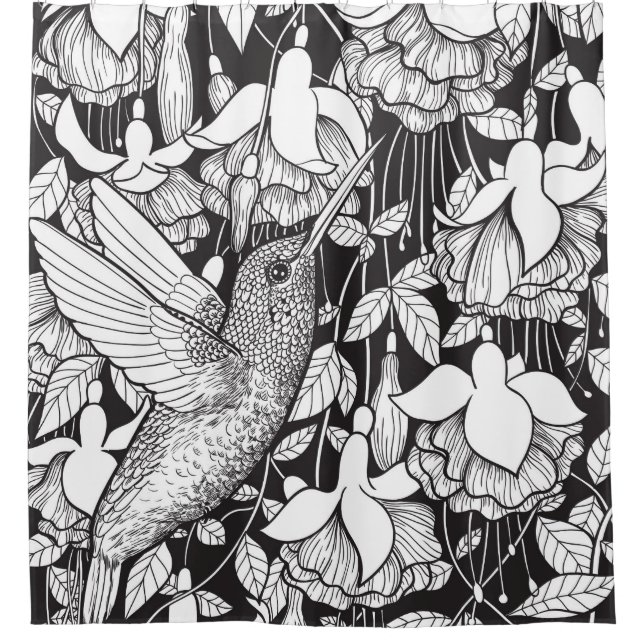 Cortina De Ducha Colibrí y fucsia (Anverso)