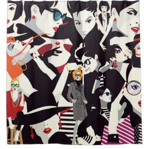 Cortina De Ducha Collage de chicas de moda: arte pop