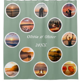 Cortina De Ducha Collage de fotos de memoria Polka Dot Monogramado