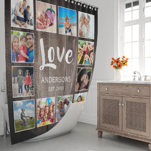 Cortina De Ducha Collage de fotos personalizado Familia Rustic Farm