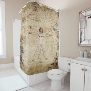 Cortina De Ducha Collage de Leonardo Da Vinci Vitruvian Man